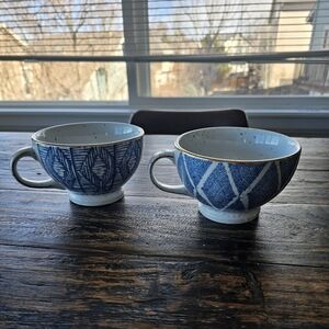 World Market Blue Patterned Ceramic Mugs